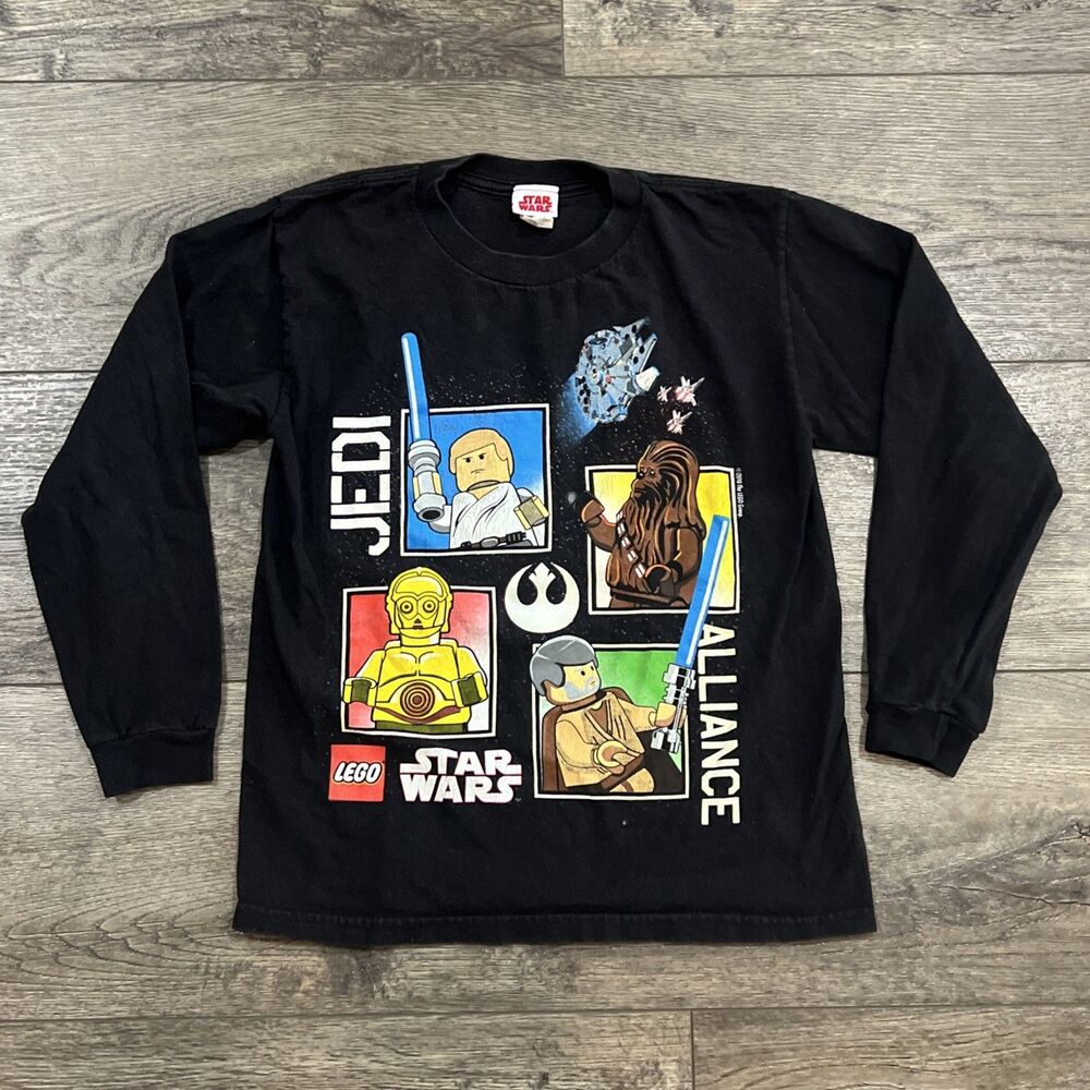 Vintage 2010 Lego Star Wars Long Sleeve Black T-Shirt Jedi Alliance Kids 10/12